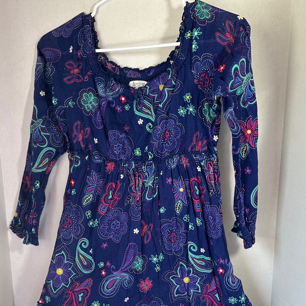 Land’s end blue floral long sleeveless lightweight dress size 8